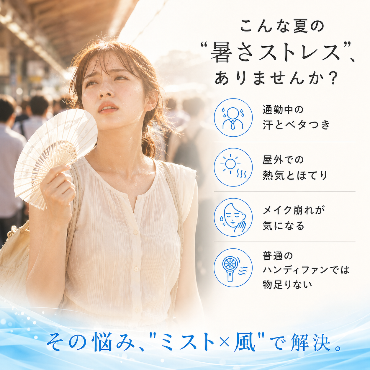 瞬涼ミスト™ ハンディファン｜ミスト搭載・卓上スタンド付き
